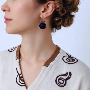 Black facet drop earring with multi color accent beads